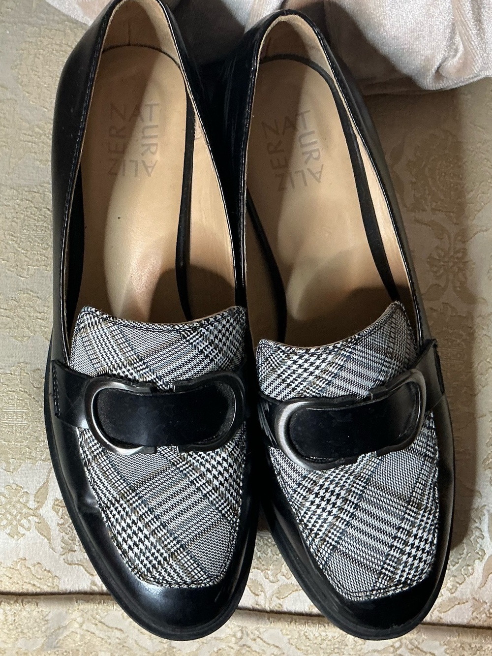 Naturalizer Plaid Buckle Loafers Chunky Block Heel Preppy Academia